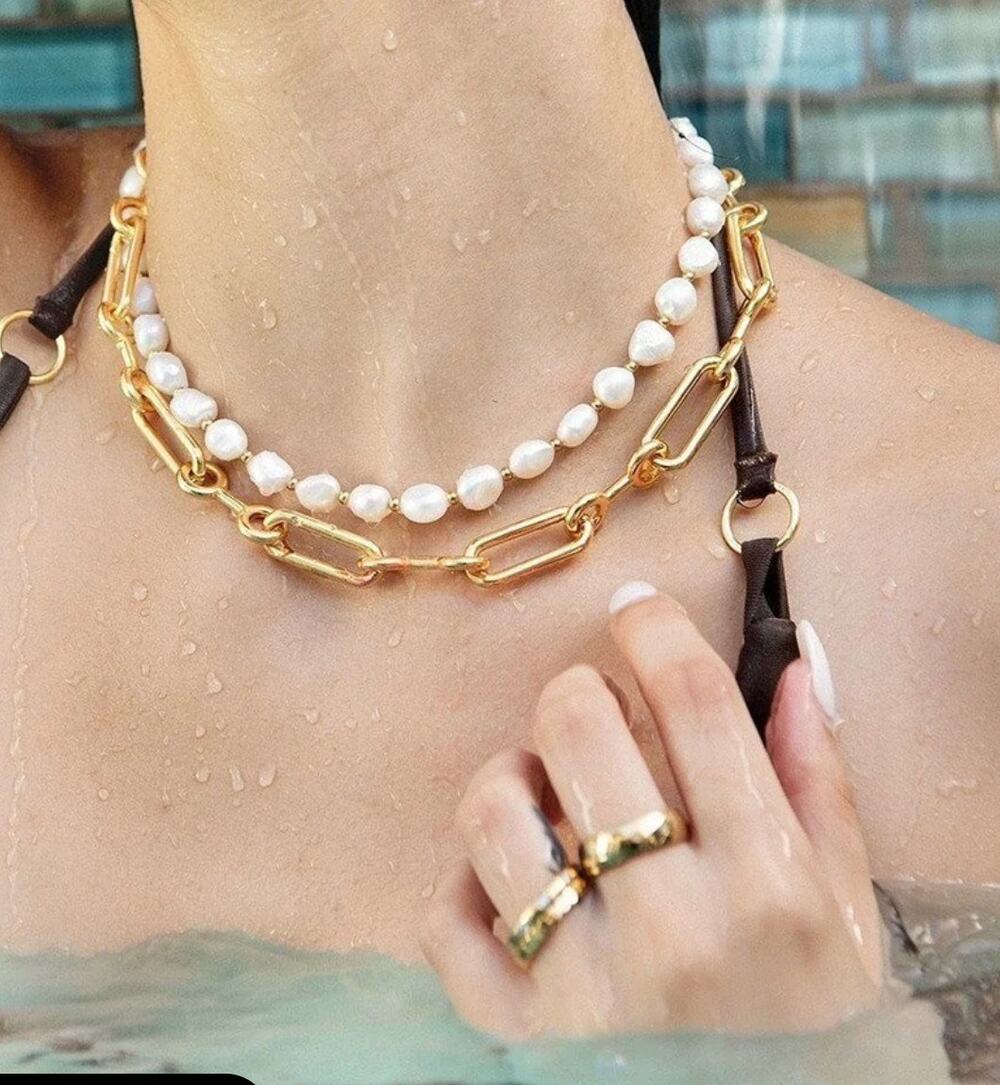 SAHIRA Necklace Pearl Necklace Irregular Pearl Gold Accent